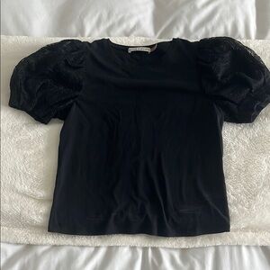 Alice and Olivia Black Puff Sleeve Blouse